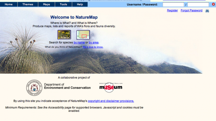 Screen grab of the NatureMap website 